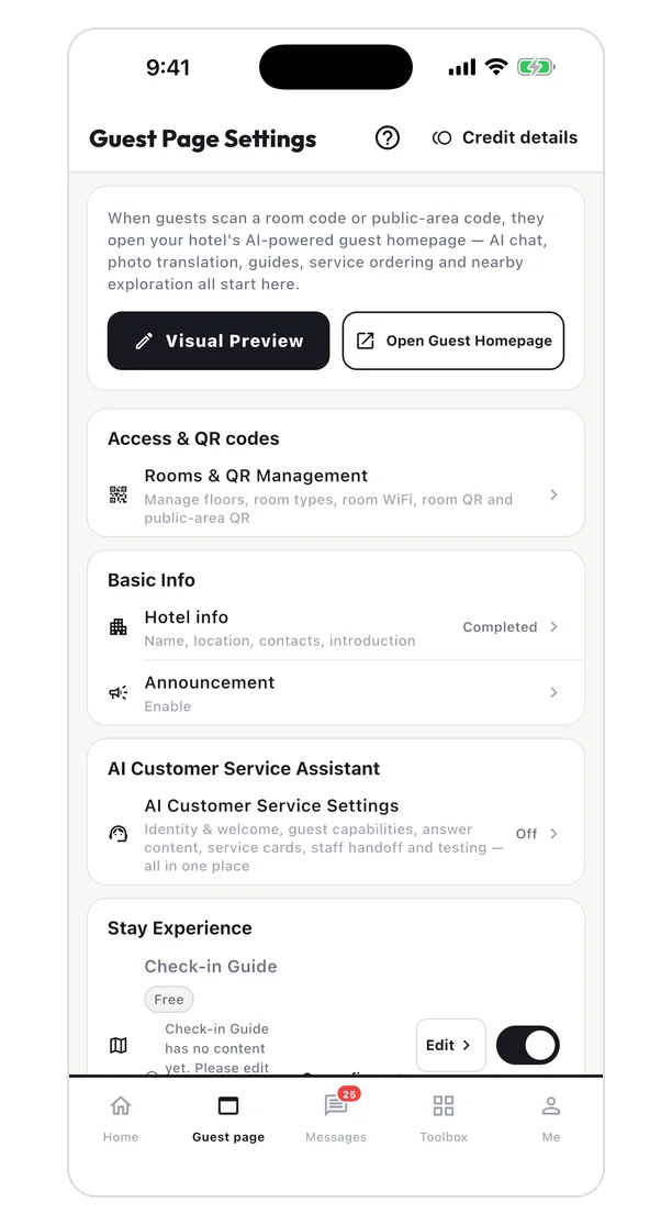 StayCore guest-entry settings